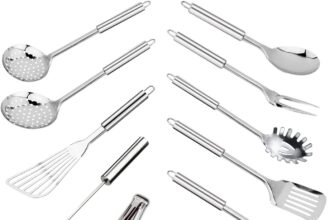 TENTA KITCHEN 11PCS Set di Utensili da Cucina in Acciaio Inox Set di Utensili da Cucina pentole Utensili da Cucina Strumenti di Supporto Acciaio Inossidabile spatola Frusta Spaghetti Server Mestolo
