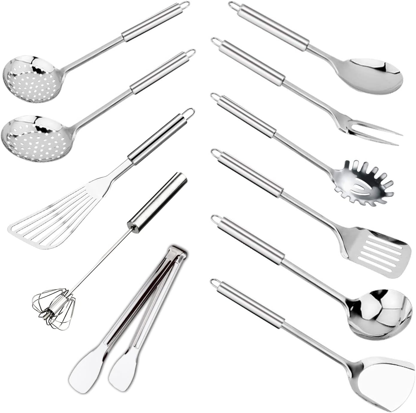 TENTA KITCHEN 11PCS Set di Utensili da Cucina in Acciaio Inox Set di Utensili da Cucina pentole Utensili da Cucina Strumenti di Supporto Acciaio Inossidabile spatola Frusta Spaghetti Server Mestolo