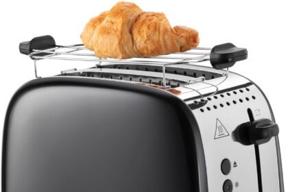 Russell Hobbs Tostapane - 2 Fette - Acciaio Inox Nero; Scomparti per toast extra larghi; 6 livelli di doratura; Scongelamento; Funzione solleva e guarda, 1600 W, ColorPlus 26550-56