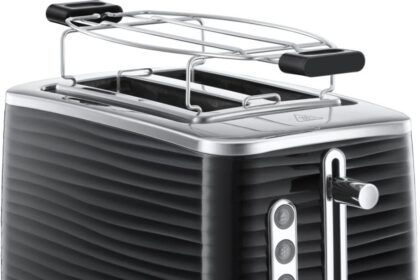 Russell Hobbs Tostapane Nero - 2 Fette - Struttura lucida color Nero; Fessure per toast extra larghe; 6 livelli di doratura; Funzione di Scongelamento e Riscaldamento; 1050W Inspire 24371-56