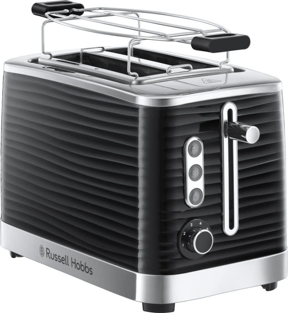 Russell Hobbs Tostapane Nero - 2 Fette - Struttura lucida color Nero; Fessure per toast extra larghe; 6 livelli di doratura; Funzione di Scongelamento e Riscaldamento; 1050W Inspire 24371-56