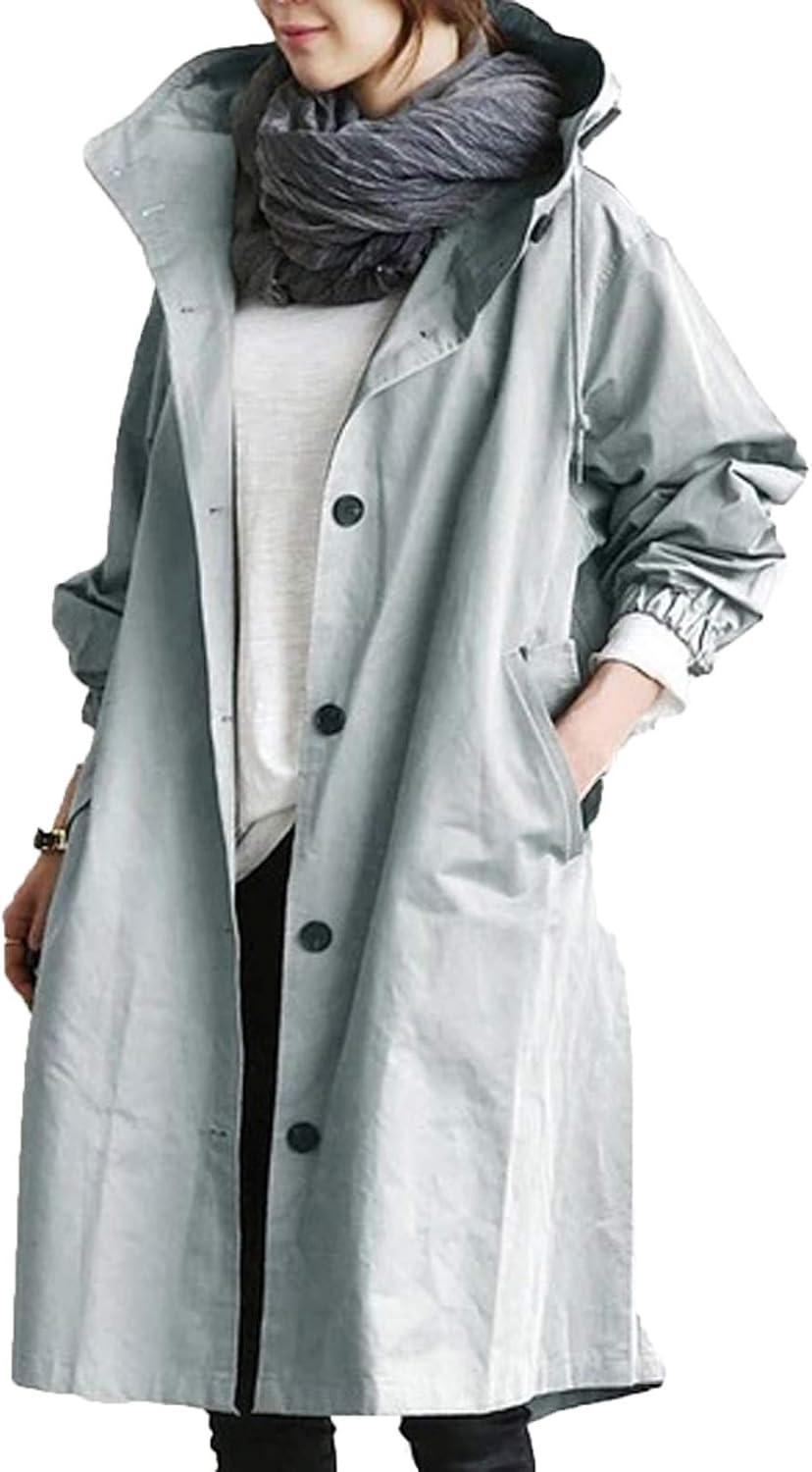 Trench Coat - Giacca lunga da donna con cappuccio, oversize, vintage, elegante giacca invernale, a maniche lunghe, traspirante, giacca a vento