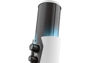 Trust Gaming GXT 258 Fyru Microfono PC Professionale, 4 Pattern Di Registrazione, Illuminazione LED, Microfono USB Per Computer PS4 PS5 Streaming Twitch YouTube Discord Canto ASMR Podcasting, Bianco