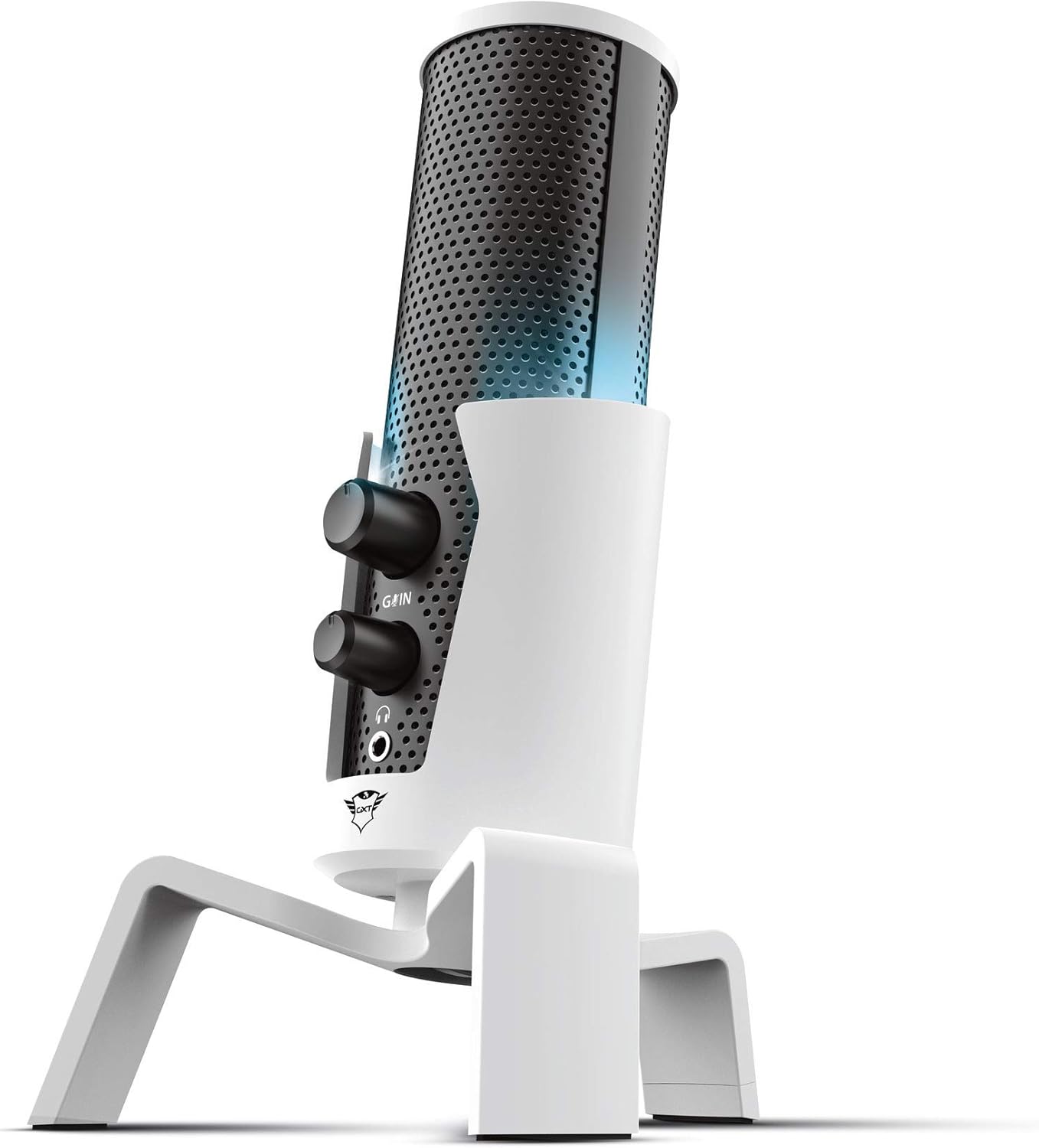 Trust Gaming GXT 258 Fyru Microfono PC Professionale, 4 Pattern Di Registrazione, Illuminazione LED, Microfono USB Per Computer PS4 PS5 Streaming Twitch YouTube Discord Canto ASMR Podcasting, Bianco