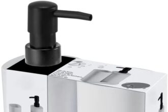 UNIMASA - Set da bagno - Set 3 accessori per lavabo - Kit da 3 pezzi - 1 dispenser di sapone 1 tazza, 1 vassoio (Blanco)