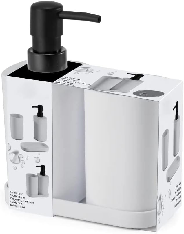 UNIMASA - Set da bagno - Set 3 accessori per lavabo - Kit da 3 pezzi - 1 dispenser di sapone 1 tazza, 1 vassoio (Blanco)