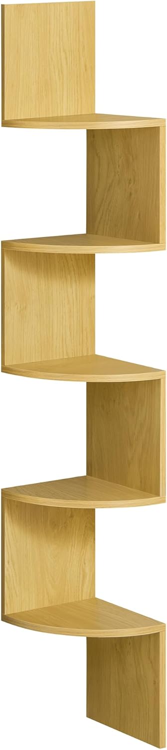 VASAGLE Libreria Angolare, Mensola Angolare da Muro, Scaffale da Parete a 5 Ripiani, 126 x 20 cm, in Camera da Letto Soggiorno Bagno Studio, Porta Piante, Rovere Naturale LBC072Y70