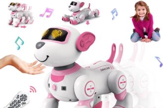 VATOS Cane Robot Telecomandato per Bambini - Cane Robot Interattivo Touch & Follow 17 Funzioni, Programmabile Intelligente da Passeggio Danzante RC Robot Giocattoli per Ragazze 3-12 Regali