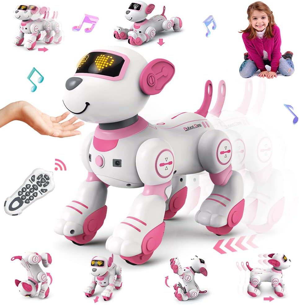 VATOS Cane Robot Telecomandato per Bambini - Cane Robot Interattivo Touch & Follow 17 Funzioni, Programmabile Intelligente da Passeggio Danzante RC Robot Giocattoli per Ragazze 3-12 Regali