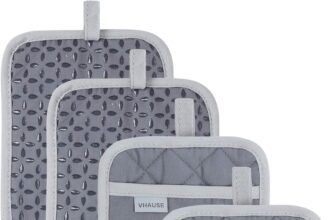 VHAUSE Set di 4 presine con custodia, resistenti al calore, in cotone, con manico in silicone antiscivolo, per pentole calde, padelle grigie, regali di Natale per cuochi appassionati di cucina