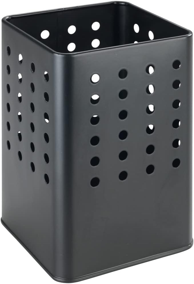 WENKO Portautensili Silio, supporto pratico per utensili da cucina realizzato in metallo verniciato a polvere, forma squadrata con fori, (L x A x P): 11,5 x 16,5 x 11,5 cm, nero opaco