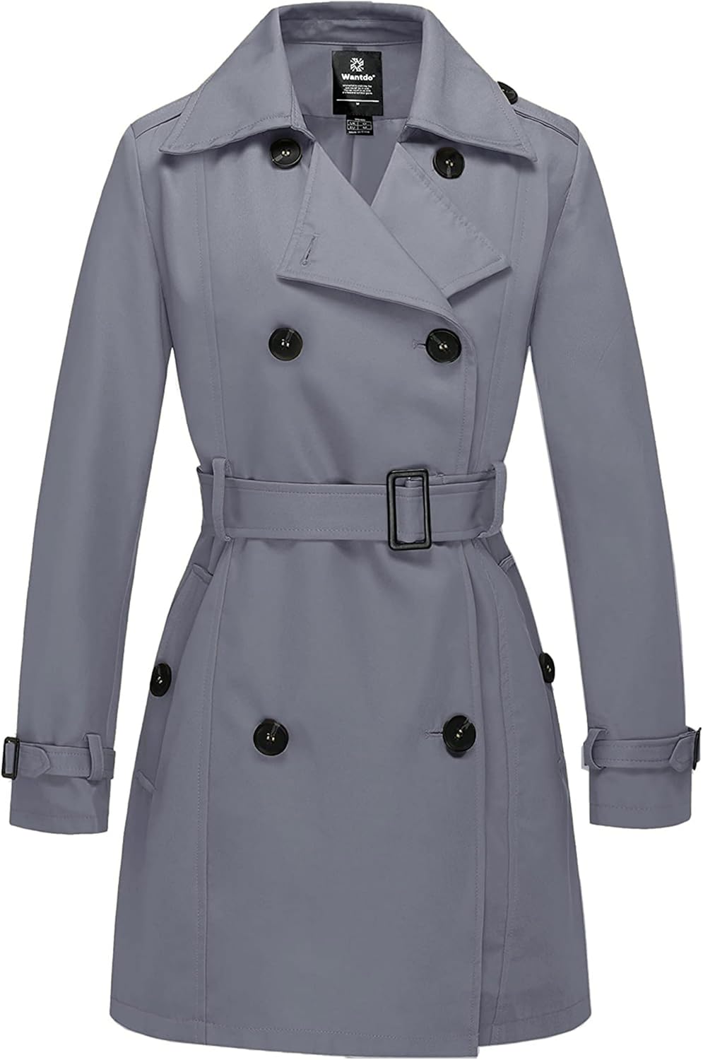 Wantdo Cappotto Primaverile da Donna Doppiopetto Lungo Trench Antivento Idrorepellente Leggera Casuale Giubbotto con Cintura Slim Fit