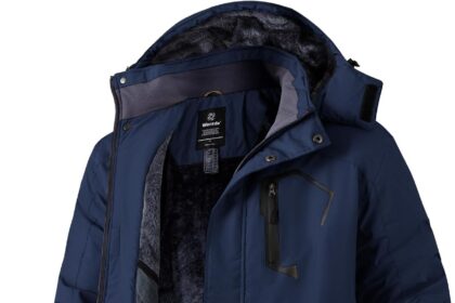 Wantdo Giacca da Sci Montagna Calda Invernale Parka da Neve Imbottita Cappotto da Snowboard in Pile Giubbotto con Cappuccio Impermeabile Uomo