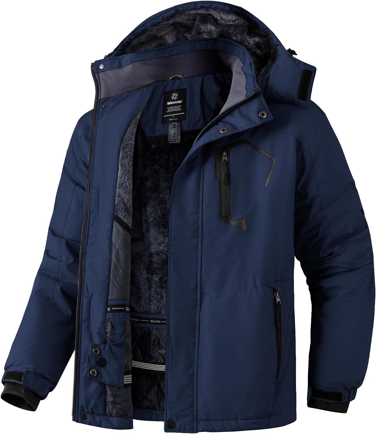 Wantdo Giacca da Sci Montagna Calda Invernale Parka da Neve Imbottita Cappotto da Snowboard in Pile Giubbotto con Cappuccio Impermeabile Uomo