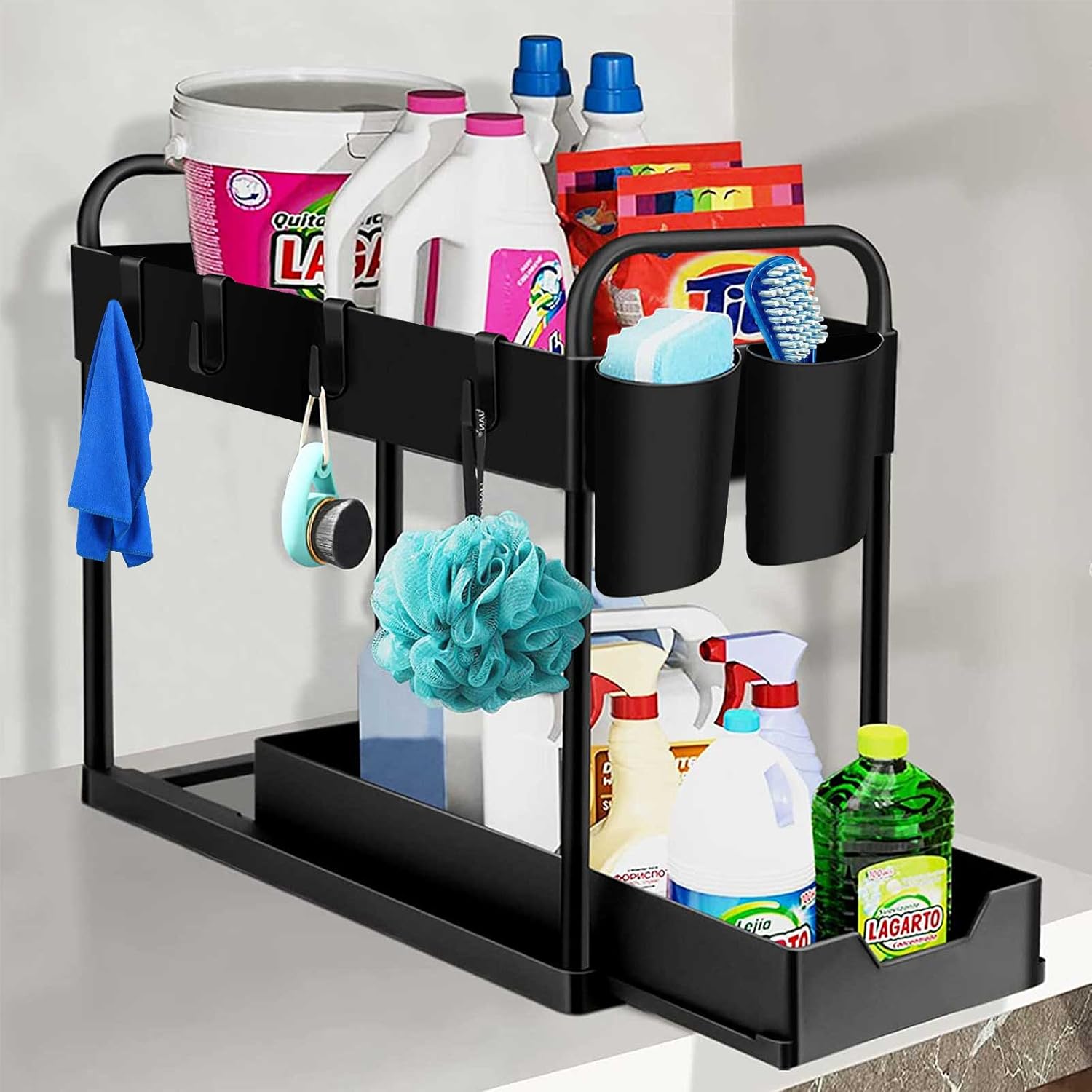Wholede Organizer Cucina, Salvaspazio Accessori Cucina, Portaspezie con 4 Ganci e 2 Tazze, Organizzatore da Appoggio