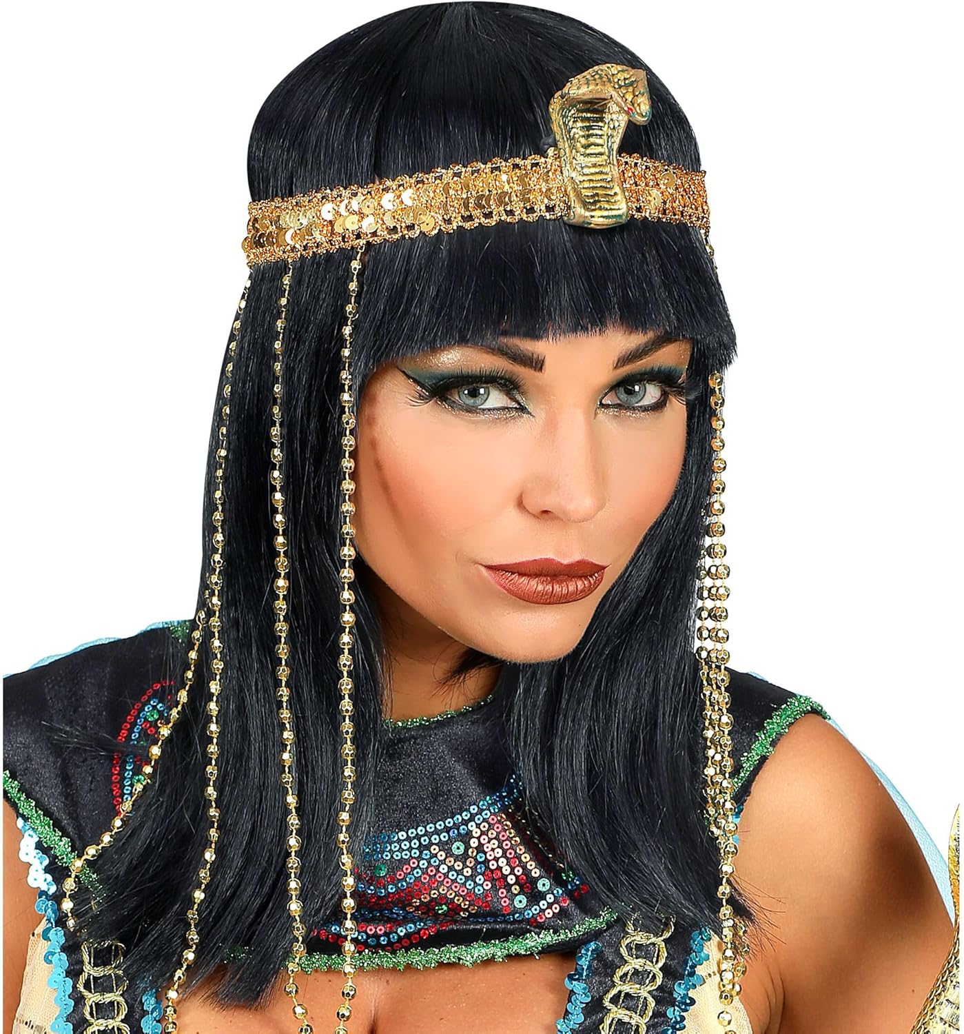Widmann Srl Parrucca Imperatrice Egiziana con Fascia per Testa Serpente con Perline da Donna Adulti, Multicolore, WDM02089
