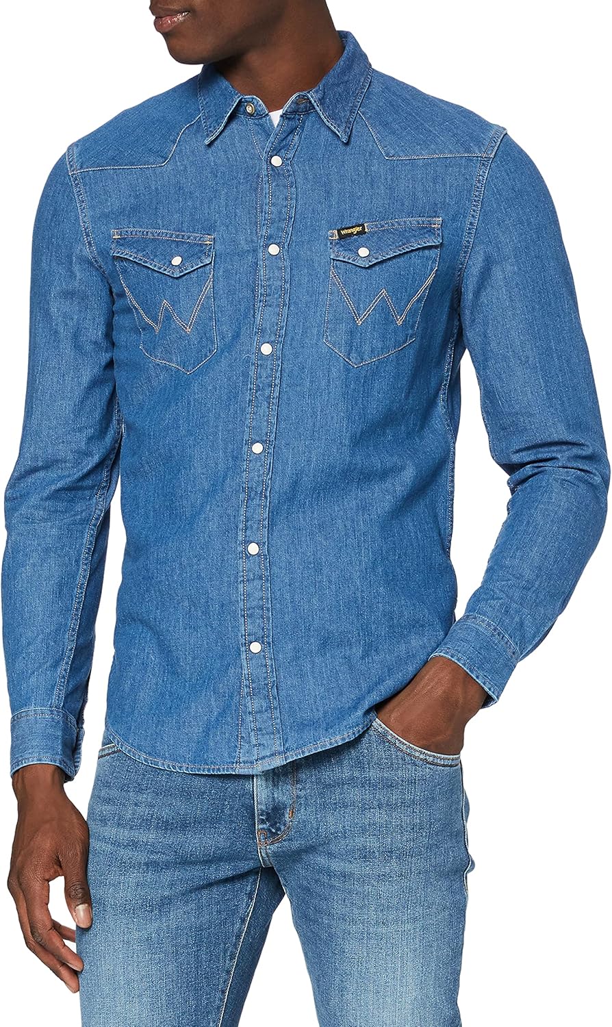 Wrangler LS Western Denim Shirt Camicia in Jeans Uomo