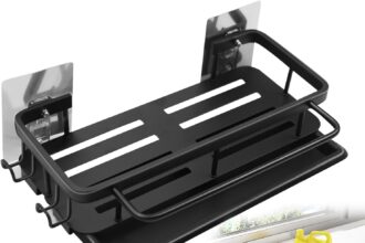 ZIOYA Porta Spugne Lavello Cucina in Acciaio Inox Organizer Rimovibile, Nessuna Perforazione con Ganci e Portasciugamani per Bagno