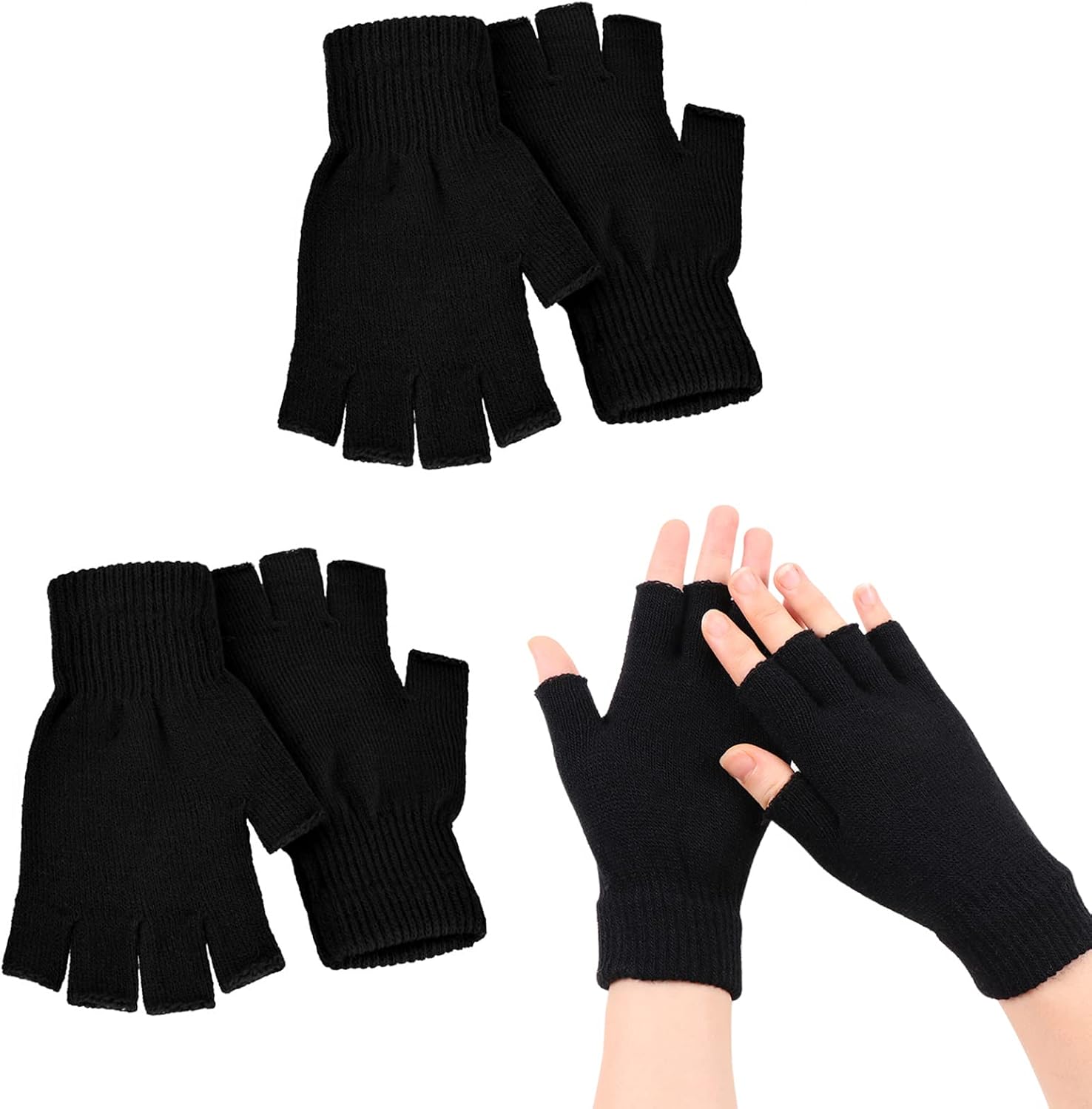 ZOCONE 2 Paia Guanti Senza Dita, Guanti Invernali Guanti Mezze Dita Lavorati a Maglia Guanti Senza Dita per Lavorati per Uomo Donna Caldi Elasticizzati Guanti Senza Dita per Adulti Bambini