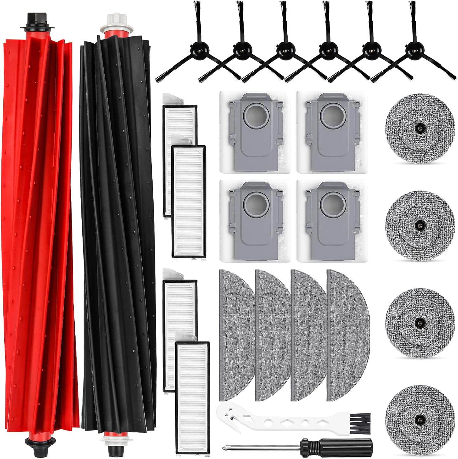 26 pezzi accessori per robot aspirapolvere Roborock S8 MaxV Ultra, 2 spazzola principale, 4 sacchetti per la polvere, 4 panni per la pulizia, 4 tergicristalli laterali, 4 filtri, 6 spazzole laterali,