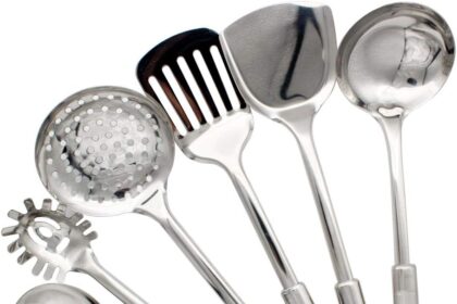 Abcsea 6 Pezzi Set di Utensili da Cucina in Acciaio Inox, Cucchiai da Cucina, Spatola da Cucina, Cucchiaio Forato, Cucchiaio da Zuppa