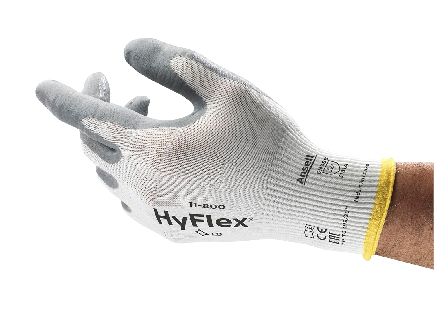 Ansell HyFlex 11-800 Guanti da Lavoro Professionali, Rivestimento in Nitrile Resistente all'Abrasione, Protezione Professionale per Usi Generali e Meccanici, Bianco, Taglia XL (12 Paia)