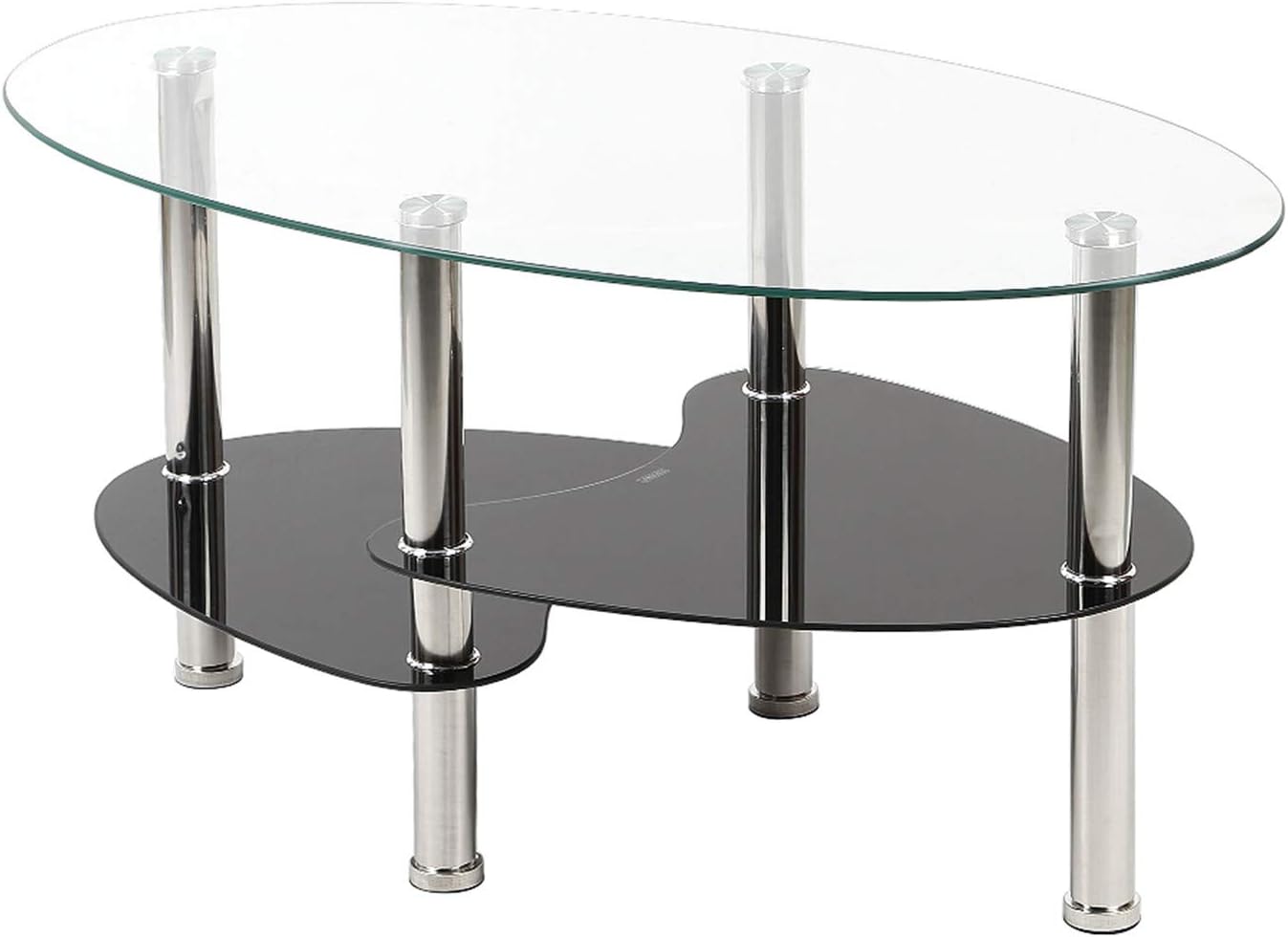 Anth Tavolino in Vetro Semplice ed Elegante, Tavolino da Soggiorno in Vetro con Piedi in Metallo, Forma Ovale con 2 Ripiani, Dimensioni: Lap 90x50x43 cm