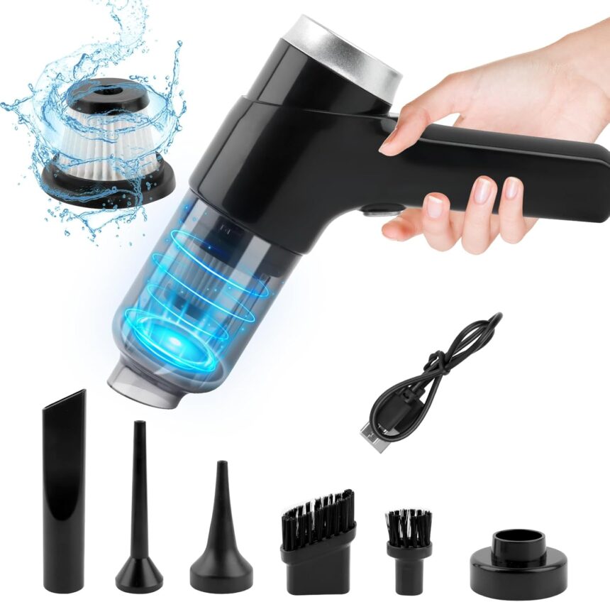 talifoca Aspirabriciole Senza Fili Potente, Alta Potenza di Aspirazione 9000PA Accessori Per Auto Aspirapolvere Auto Portatili Ricaricabile Con Filtro HEPA, Mini Aspirapolvere per Auto Senza Filo