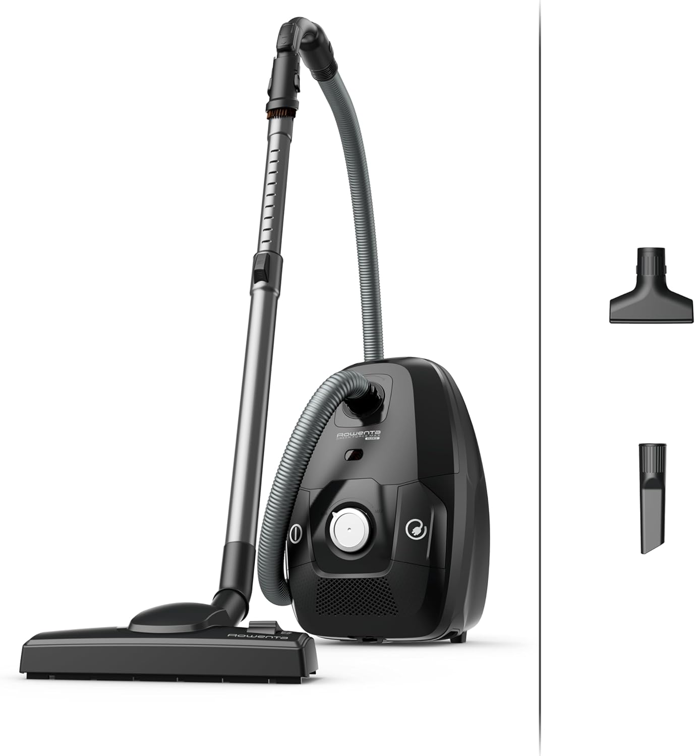 Rowenta RO6136 Green Force Max Silence, Aspirapolvere a Traino, 4,5 L, Motore Potente 900 W, 65 dB(A), Design Compatto, Aspirapolvere Silenzioso e Ecologico con Filtro Hepa e Allergy Kit