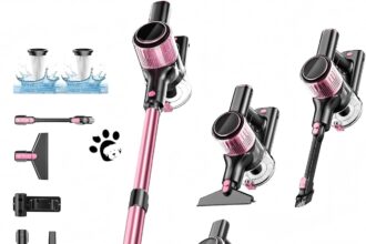 SUXIANGVAC Aspirapolvere Senza Fili, 45KPa/500W/45min Scopa Elettrica Senza Fili, con3 Livelli, tubo estensibile, display a LED,Spazzola Antigroviglio, per Pavimenti/Tappeti/Peli Animali-Rosa