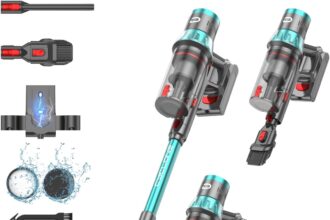 Dsoope YU7 Aspirapolvere senza Fili 580W 47KPa 70 Minuti, Scopa Elettrica senza Filo Potente con Touchscreen Intelligente, Stare in Piedi da Solo, Anti-Groviglio per Pavimenti Tappeti