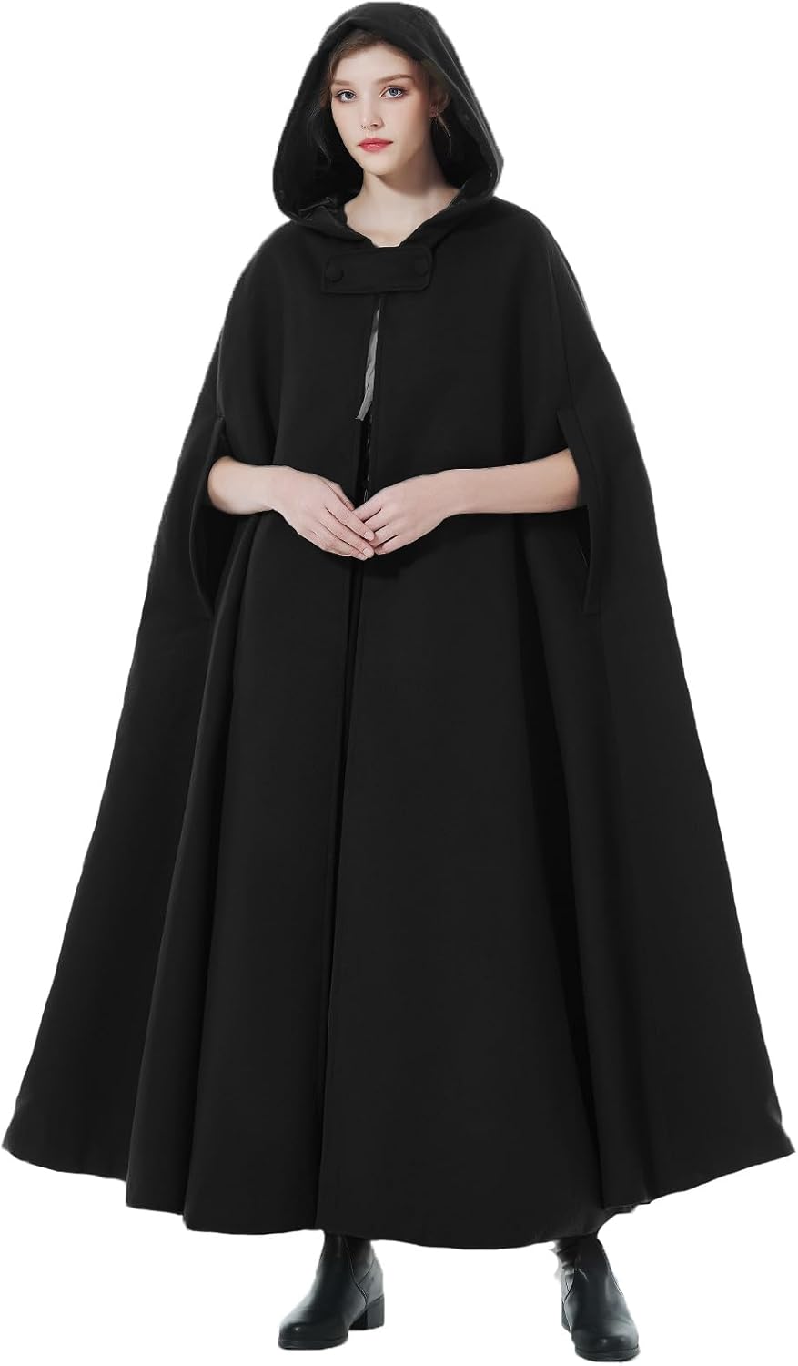 BEAUTELICATE Donna Mantello con Cappuccio Inverno Misto Lana Cappotto Medievale Robe Lungo Poncho Giacca con Giromanica per Cosplay Halloween Costume Natale Matrimonio