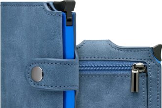 BEWMER v2 Portafoglio Uomo Slim In Similpelle Con Protezione RFID Anticlonazione – Porta Carte Di Credito Uomo E Donna Per 9 Tessere, Con Portamonete – Porta Tessere, Blu Chiaro