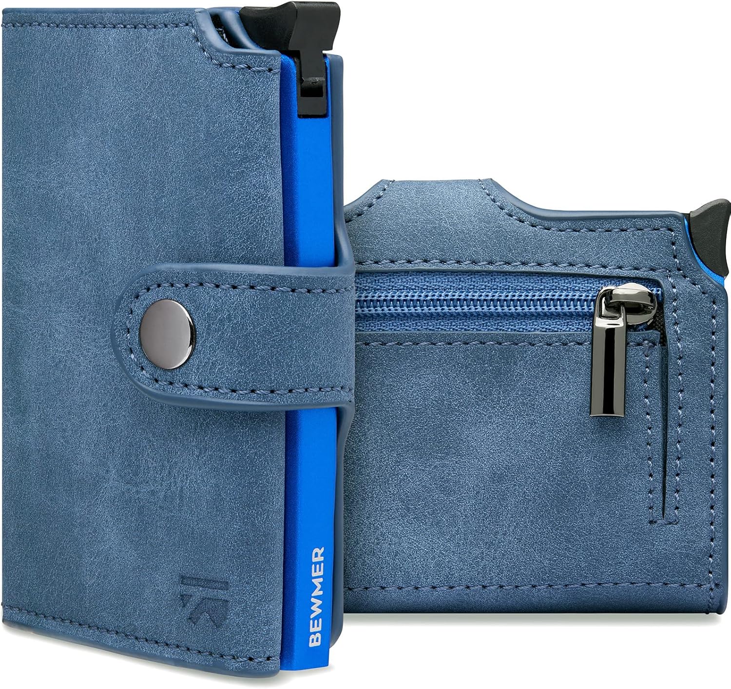 BEWMER v2 Portafoglio Uomo Slim In Similpelle Con Protezione RFID Anticlonazione – Porta Carte Di Credito Uomo E Donna Per 9 Tessere, Con Portamonete – Porta Tessere, Blu Chiaro