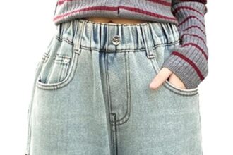 Gefomuofe Baggy Jeans da ragazza, a gamba larga, con elastico, larga, pantaloni larghi, a vita alta, per il tempo libero, Y2k, vintage, pantaloni larghi per bambini dai 5 ai 17 anni