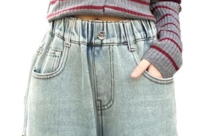 Gefomuofe Baggy Jeans da ragazza, a gamba larga, con elastico, larga, pantaloni larghi, a vita alta, per il tempo libero, Y2k, vintage, pantaloni larghi per bambini dai 5 ai 17 anni