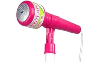 Bontempi | MP3Stage Mic - Microfono da Palcoscenico con Connessione MP3 per Performance Versatili, con Effetti Luminosi e Vano Porta Smartphone, Rosa, 40,9x19,5x6,4 cm