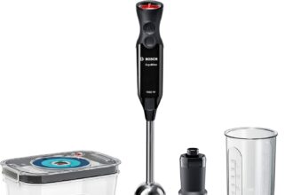 Bosch ErgoMixx Hand Blender - Frullatore a Immersione Portatile con Sistema Sottovuoto, 1000 W, 12 Impostazioni di Velocità, Lama a 4 Ali, Bicchiere Graduato e Accessori per Sottovuoto