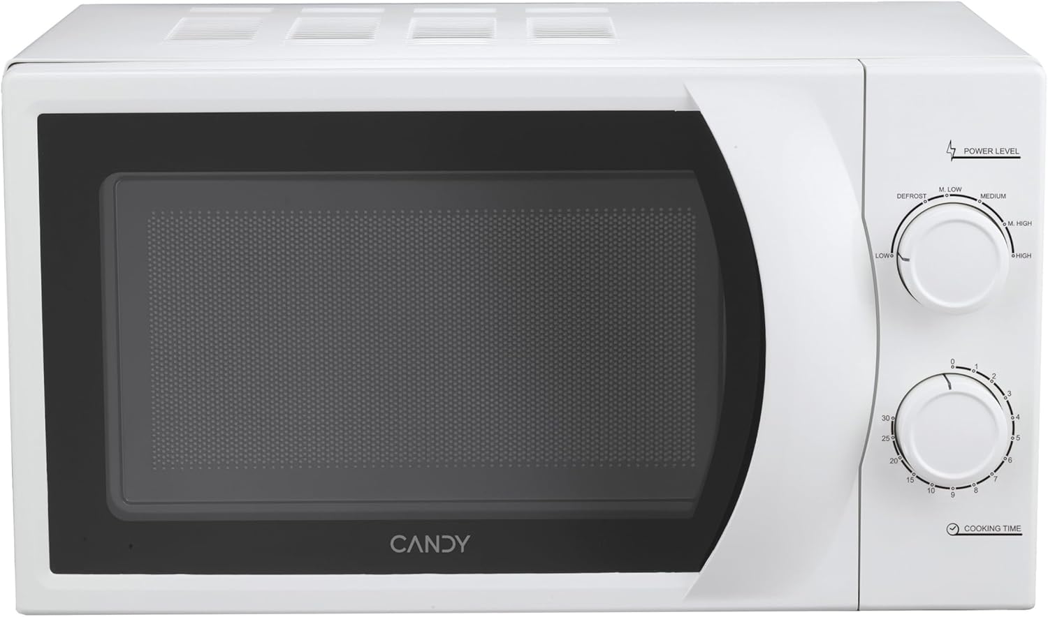 Candy Idea Forno a Microonde 20 Litri, 700W, 6 Livelli di Potenza, Programma Defrost, Timer e Segnale Acustico di Fine Cottura, Libera Installazione, 45,2 x 33,5 x 26,2 cm, Bianco - CMW2070M