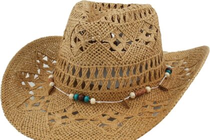 Cappello Estivo da Uomo in Carta Paglia, Cappello da Cowboy da Donna con Fascia, Cappello da Cowboy Unisex