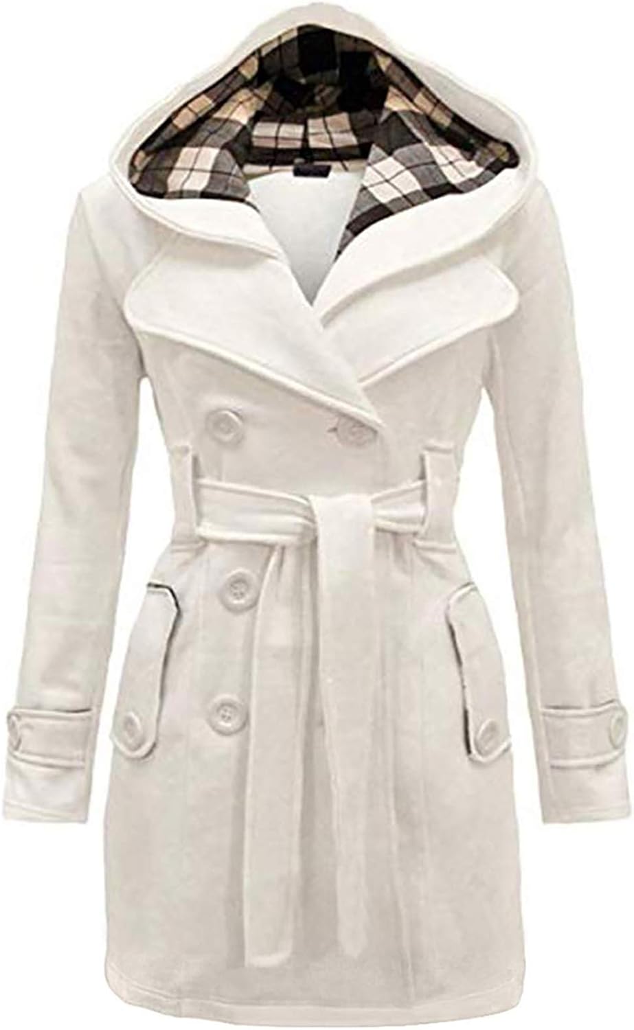 YMING Donne Collare Sintetico Cappotto Inverno Manica Lunga Outwear Elegante Cappotto Lungo Doppio Petto Cintura Misto Lana Cappotto Casual