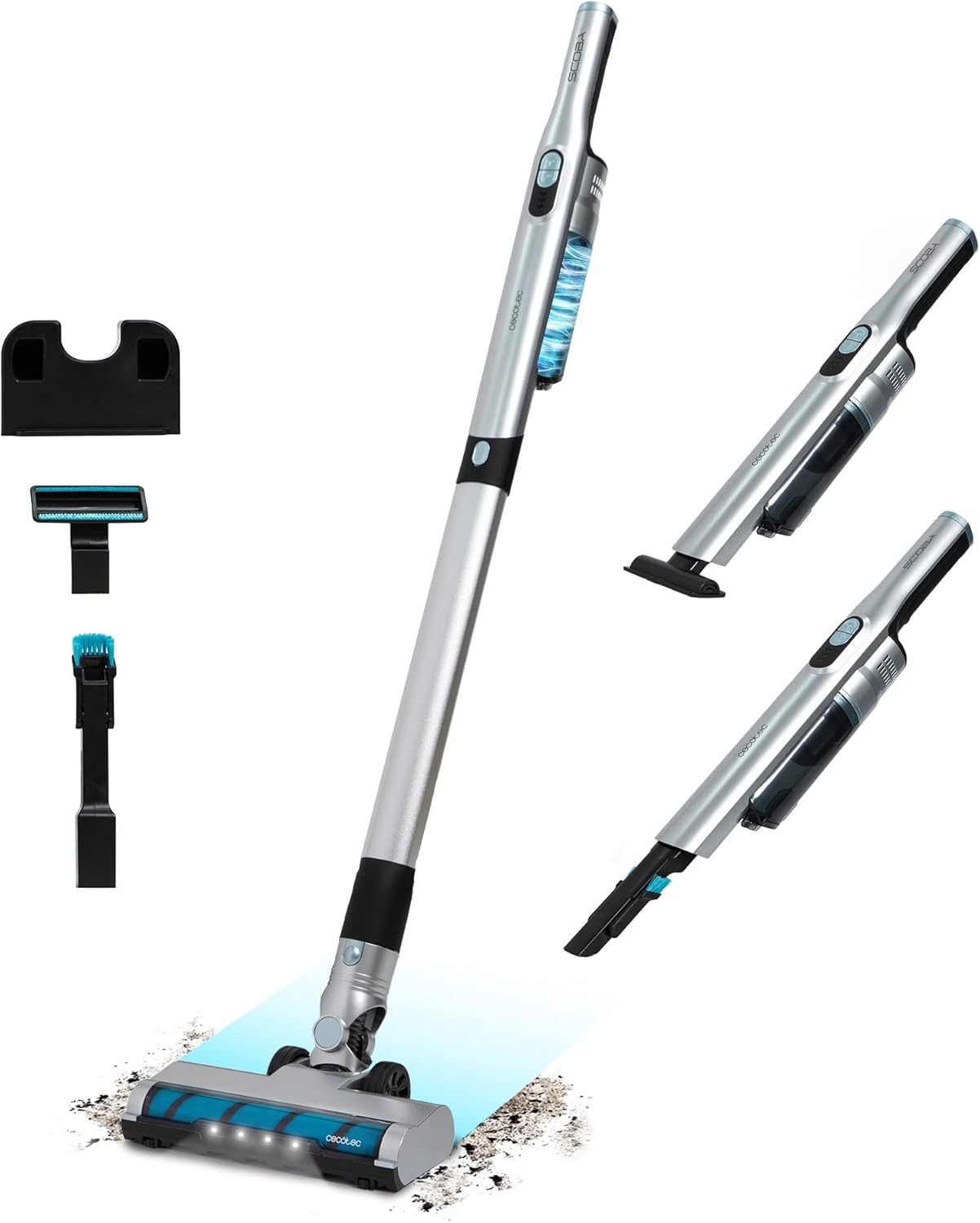 Cecotec Aspirapolvere Scopa Elettrica Senza Fili Ultraleggero Scoba 2100 Jalisco, Potenza di 210W E 20Kpa, Motore Brusless Digitale, Autonomia 40 Min, Tubo e Spazzola Jalisco Motorizzati, 2 Accessori