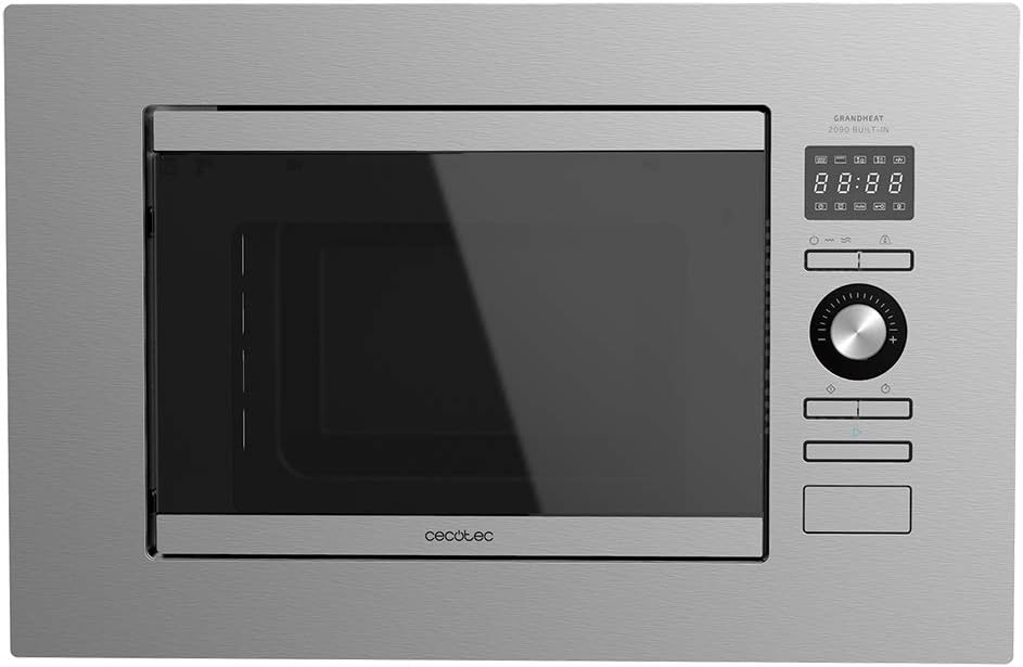 Cecotec Forno Microonde 20L da Incasso Digitale GrandHeat 2090 Built-In Steel. 800W di Potenza, 8 Funzioni, Grill 1000W, Design Acciaio, Sicuro Bimbi, Pulizia facile, Timer 95min
