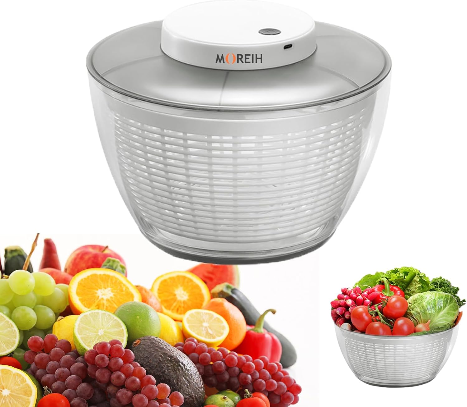 Centrifuga per insalata 4,5L/6L Insalata Elettrica di Grande Capacità Verdure Frutta Lavasciuga Filtro Scolapiatti, USB Lattuga Spinner Cleaner con Ciotola per l'essiccazione di verdure (4.5L)