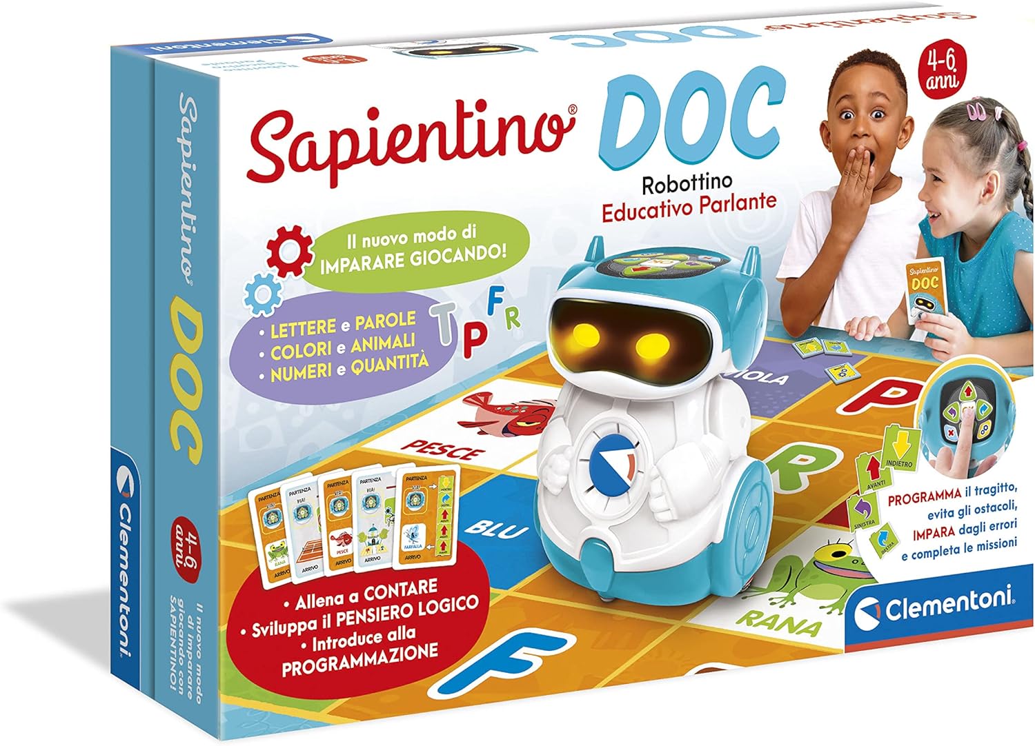 Clementoni Sapientino - Doc Robot - Coding e Programmazione, Robottino Educativo e Interattivo (in Italiano) per Bambini 5 Anni - 17698