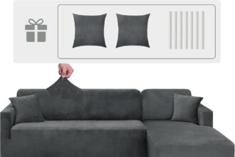 CHELZEN Copridivano in velluto Peninsula, 2 Pezzi Sinistra/Destra Angolo Divano Copertura, Chaise Longue Sofa Cover, Fodere Divano Penisola Forma di L (2 Posti+3 Posti, Grigio)