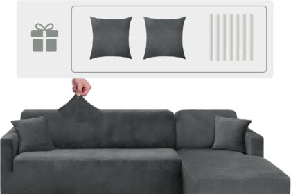 CHELZEN Copridivano in velluto Peninsula, 2 Pezzi Sinistra/Destra Angolo Divano Copertura, Chaise Longue Sofa Cover, Fodere Divano Penisola Forma di L (2 Posti+3 Posti, Grigio)