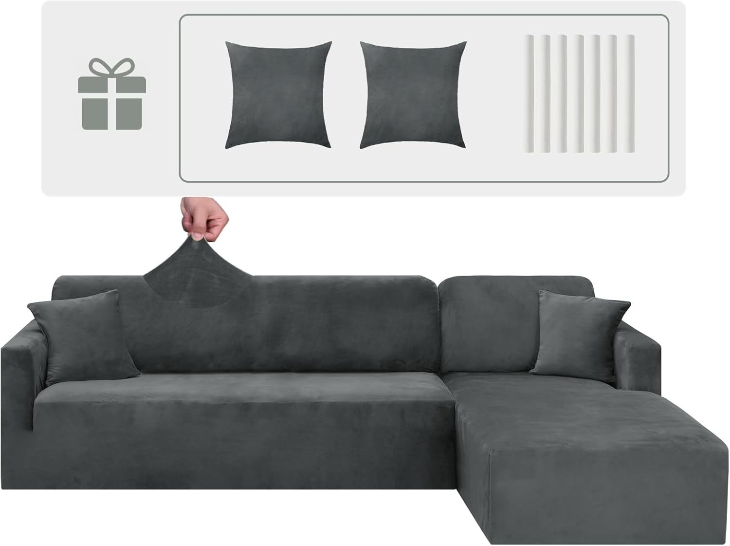 CHELZEN Copridivano in velluto Peninsula, 2 Pezzi Sinistra/Destra Angolo Divano Copertura, Chaise Longue Sofa Cover, Fodere Divano Penisola Forma di L (2 Posti+3 Posti, Grigio)