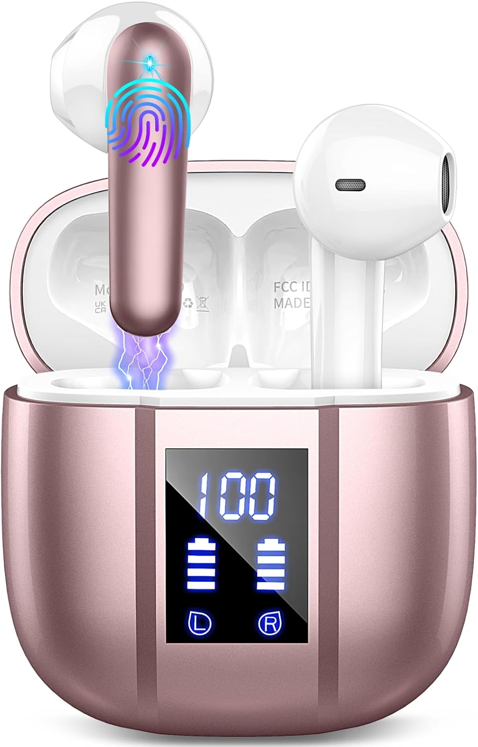 Cuffie Bluetooth, Auricolari Bluetooth 5.3 Stereo HiFi con 4 HD Mic, 48Ore Mini Cuffie Wireless in Ear IP7 Impermeabili, 3g Ultra Leggero, LED Display, Cuffiette Bluetooth Senza Fili per Android IOS