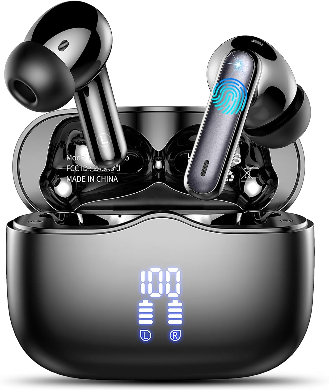 Cuffie Bluetooth, Auricolari Bluetooth 5.3 Stereo HiFi con 4 HD Mics, Cuffie Wireless In Ear 40 Ore LED Display, 2024 Cuffiette Bluetooth Cancellazione Rumore, Cuffie Senza Filo IP7 Impermeabili/USB-C
